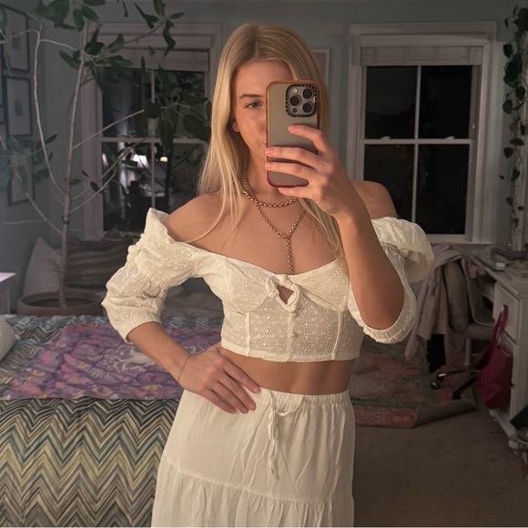 For Love And Lemons White Eyelet Crop Top - Picture 2 of 7